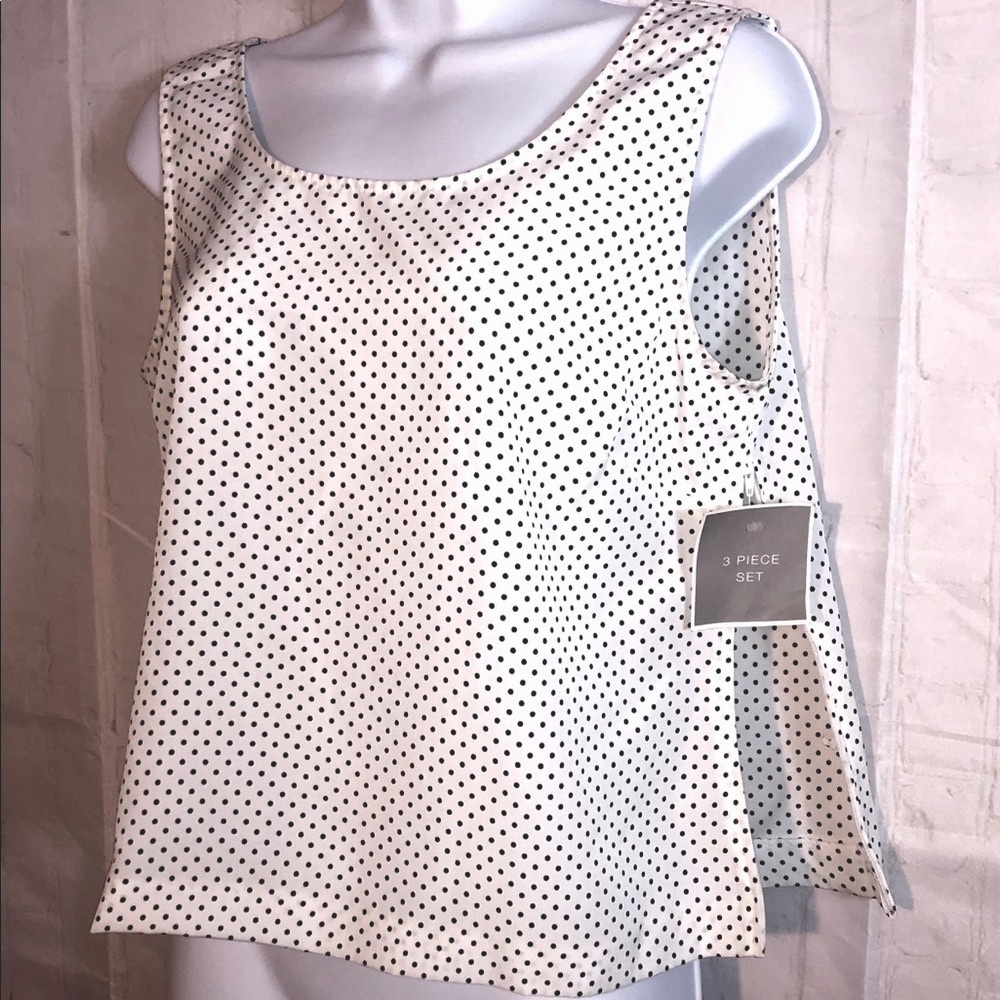 New Women Blouse Sag Harbor White And Black Dots Size 8